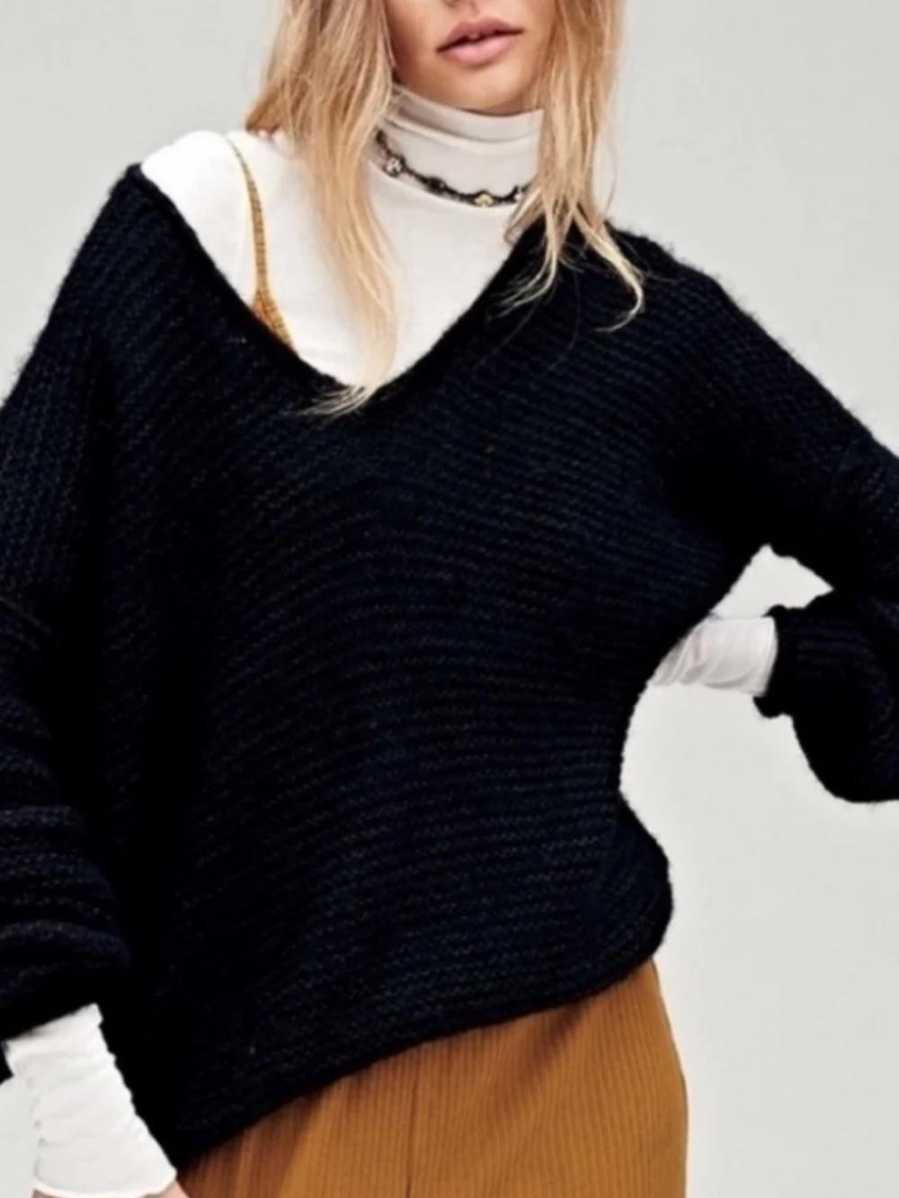 Free People Women's All Mine Alpaca Blend Oversized Black Sweater Size S Boho